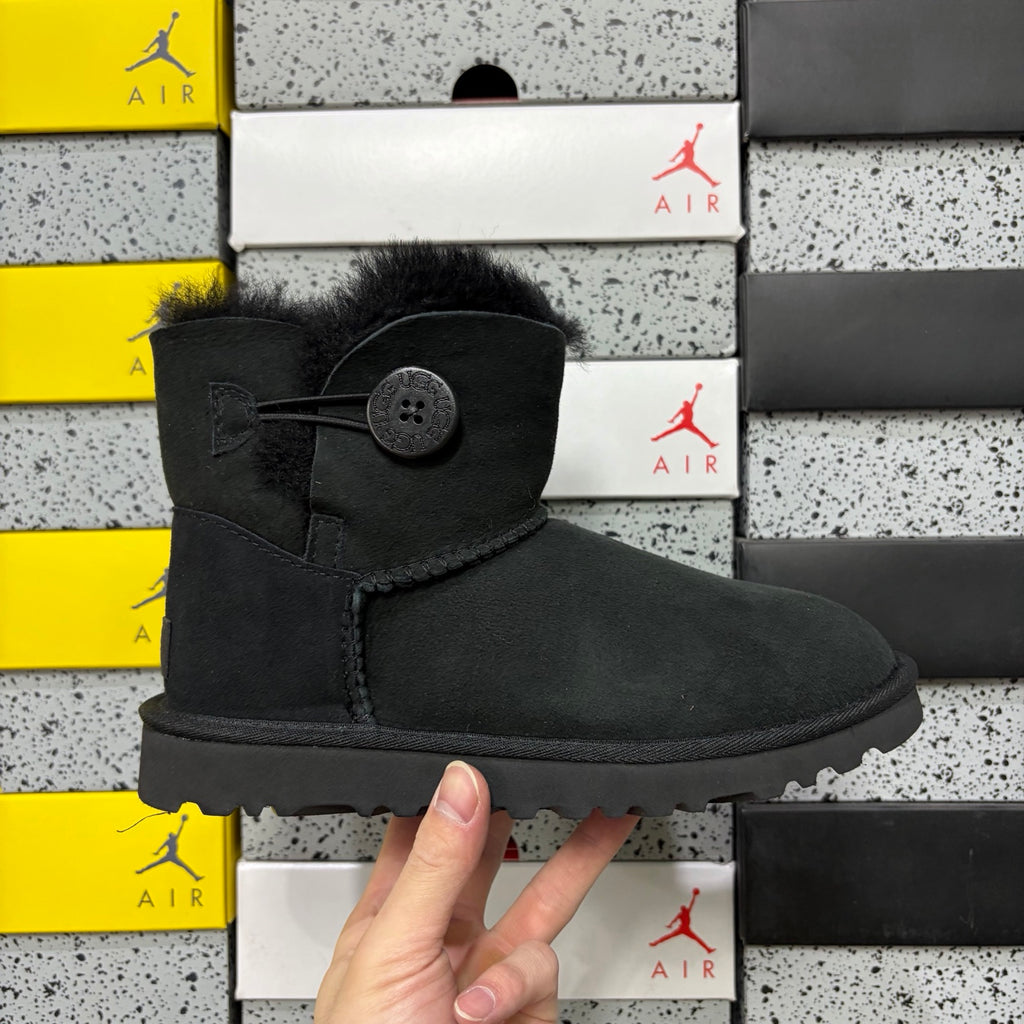 Black Button-Detail Mid-Calf Boots