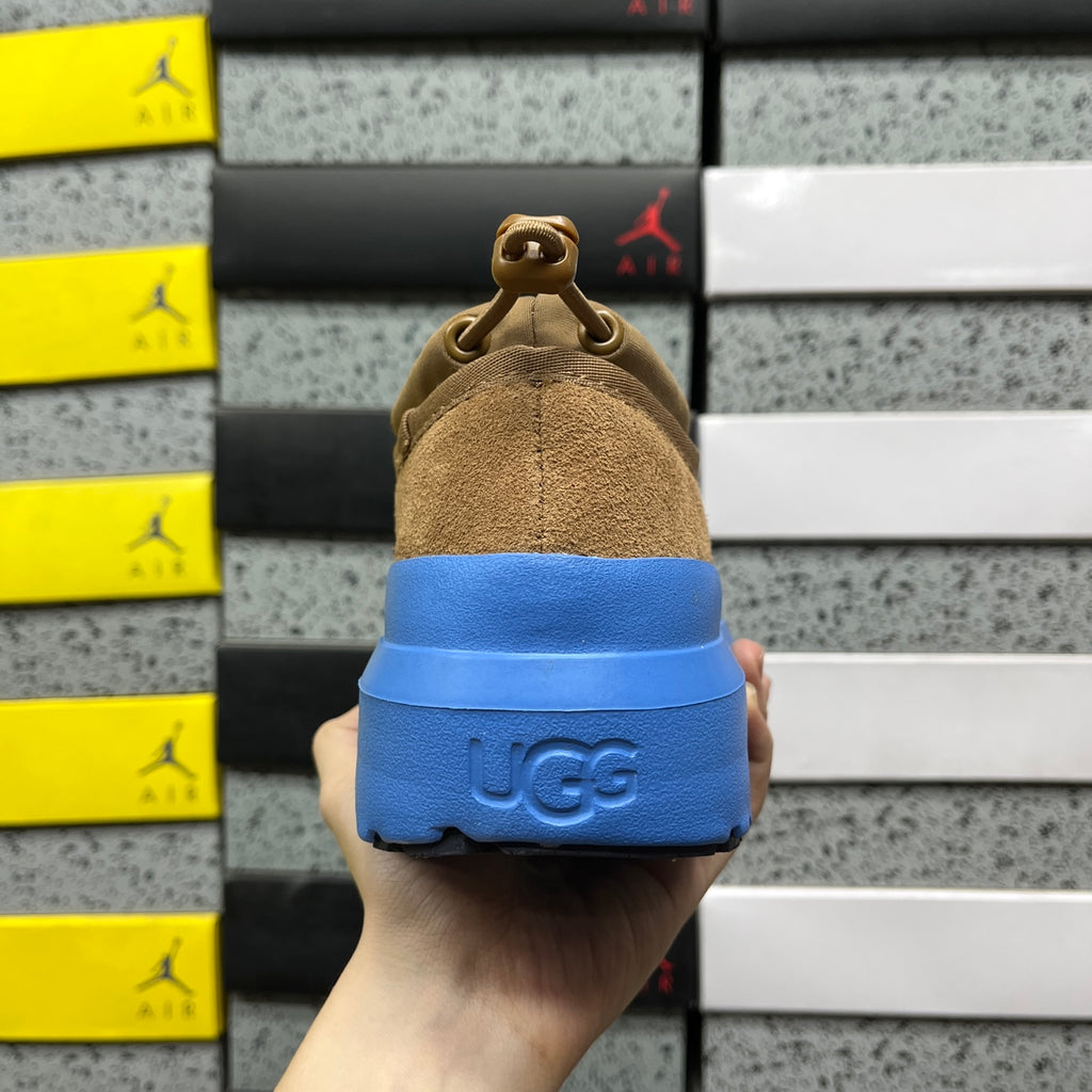 Chestnut Platform Slip-On Shoes with Bright Blue Sole