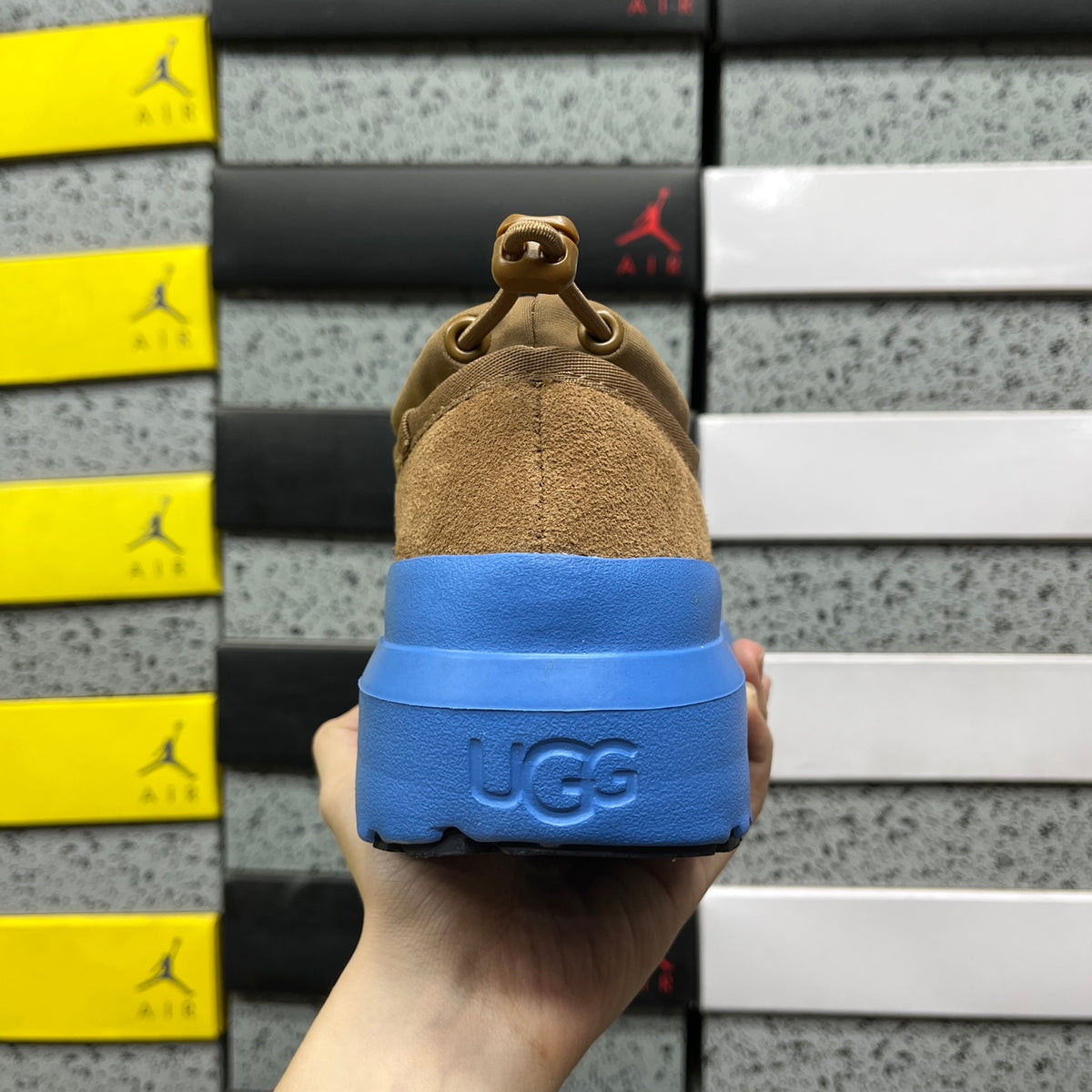 Chestnut Platform Slip-On Shoes with Bright Blue Sole