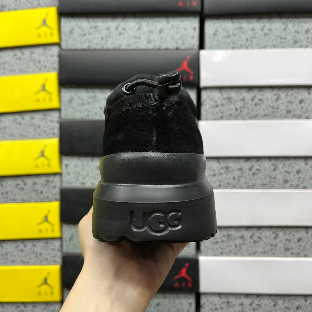 Black Platform Slip-On Shoes with Rear Drawcord