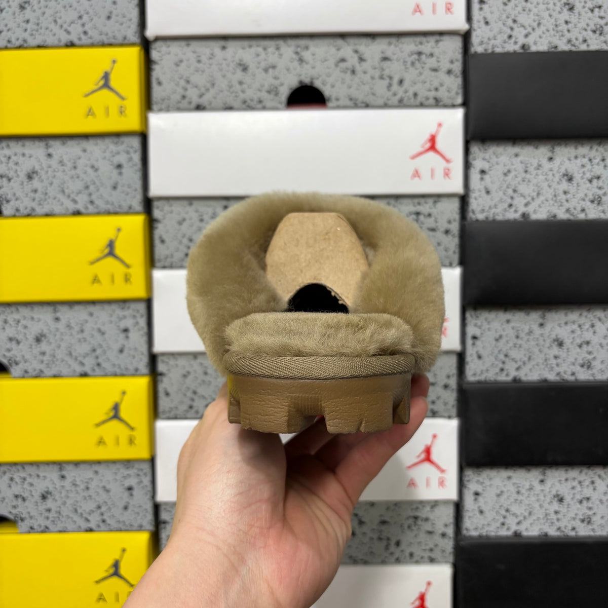 Antelope Brown Mule Slippers with Oversized Fluffy Trim