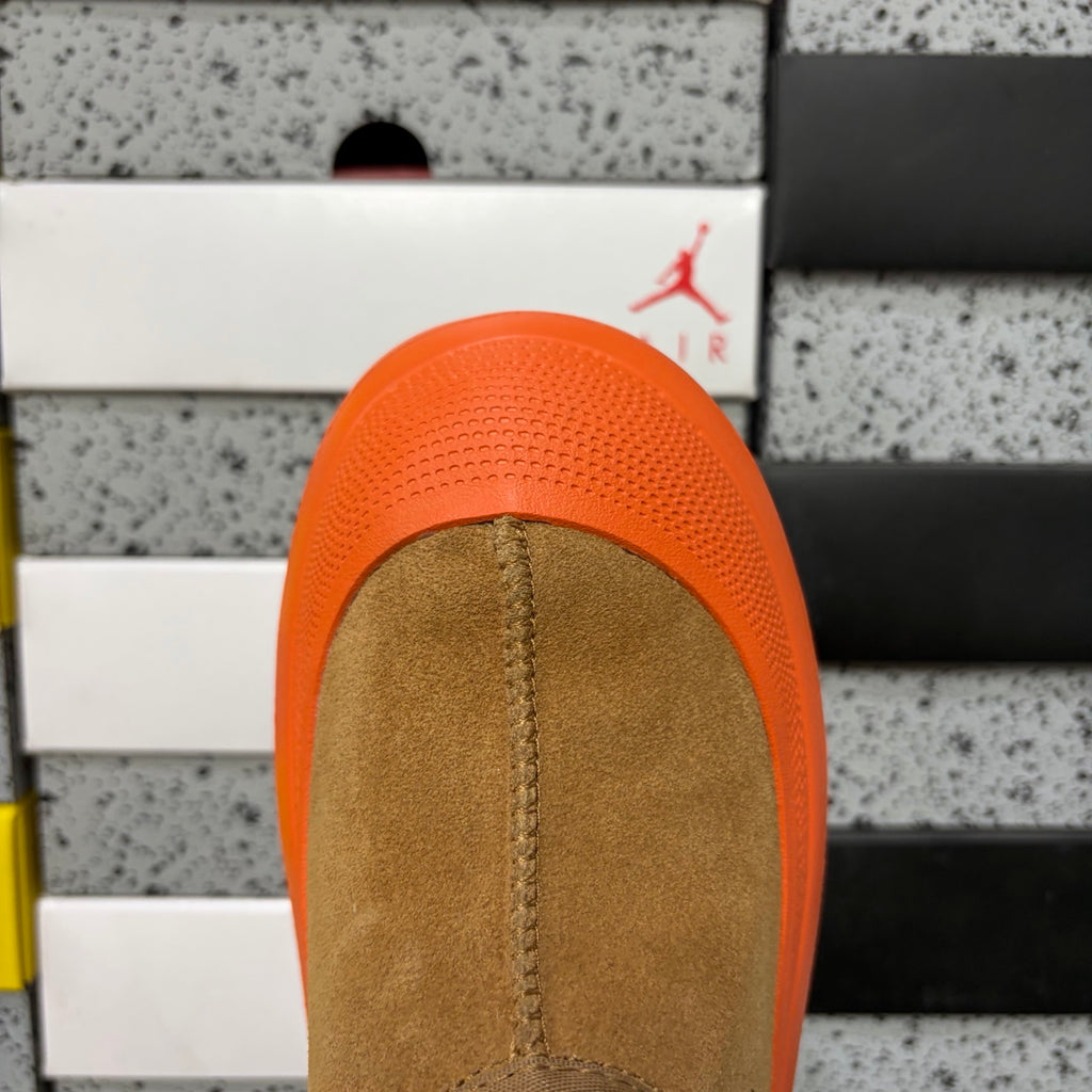 Chestnut Slip-On Shoes with Bright Orange Chunky Sole