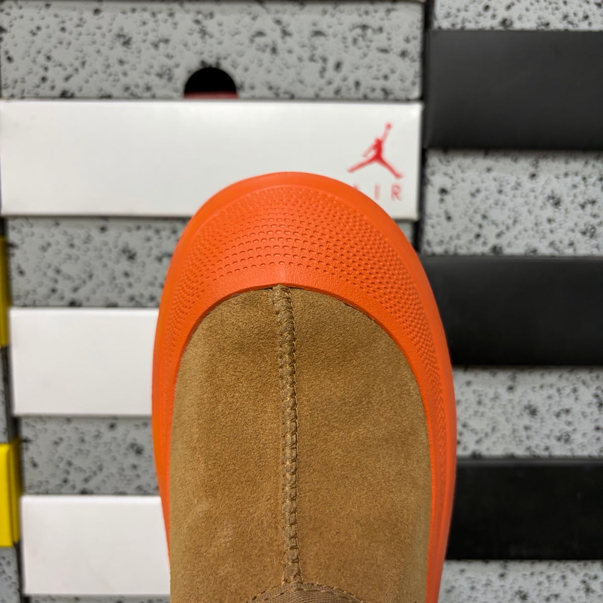Chestnut Slip-On Shoes with Bright Orange Chunky Sole