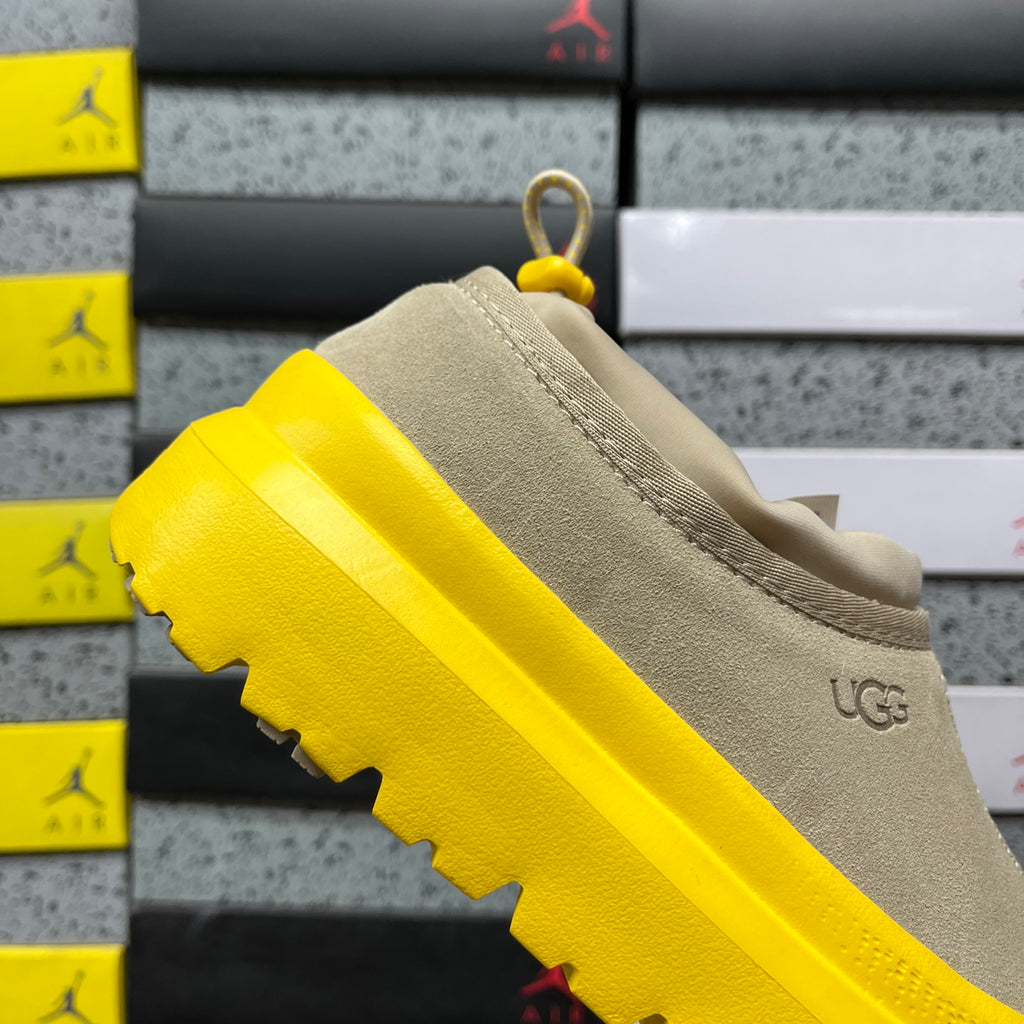 Sand Platform Slip-On Shoes with Bright Yellow Sole