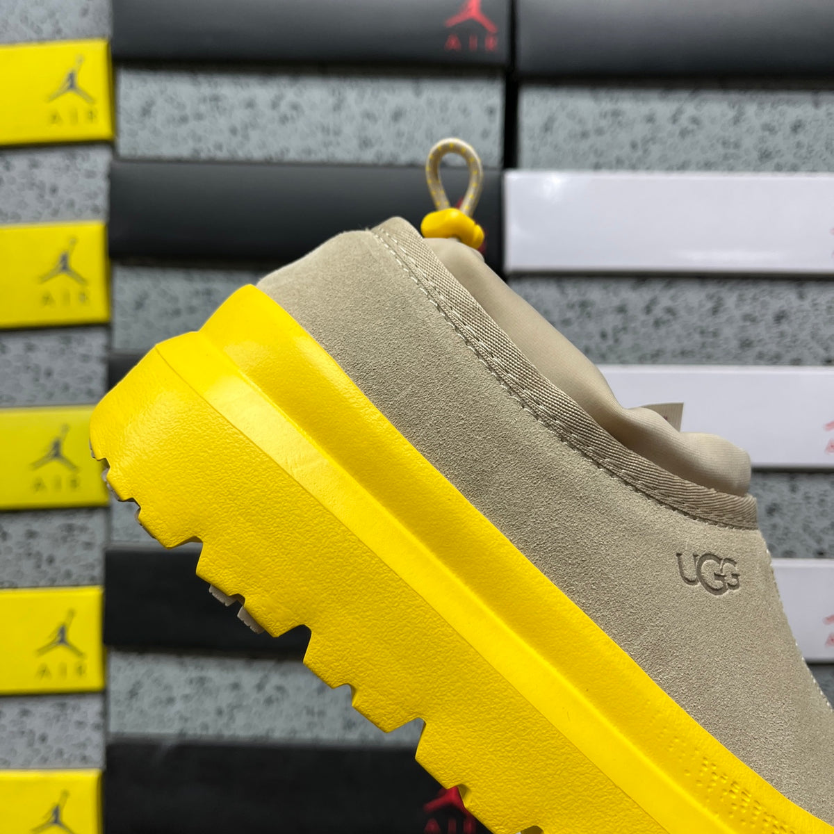 Sand Platform Slip-On Shoes with Bright Yellow Sole