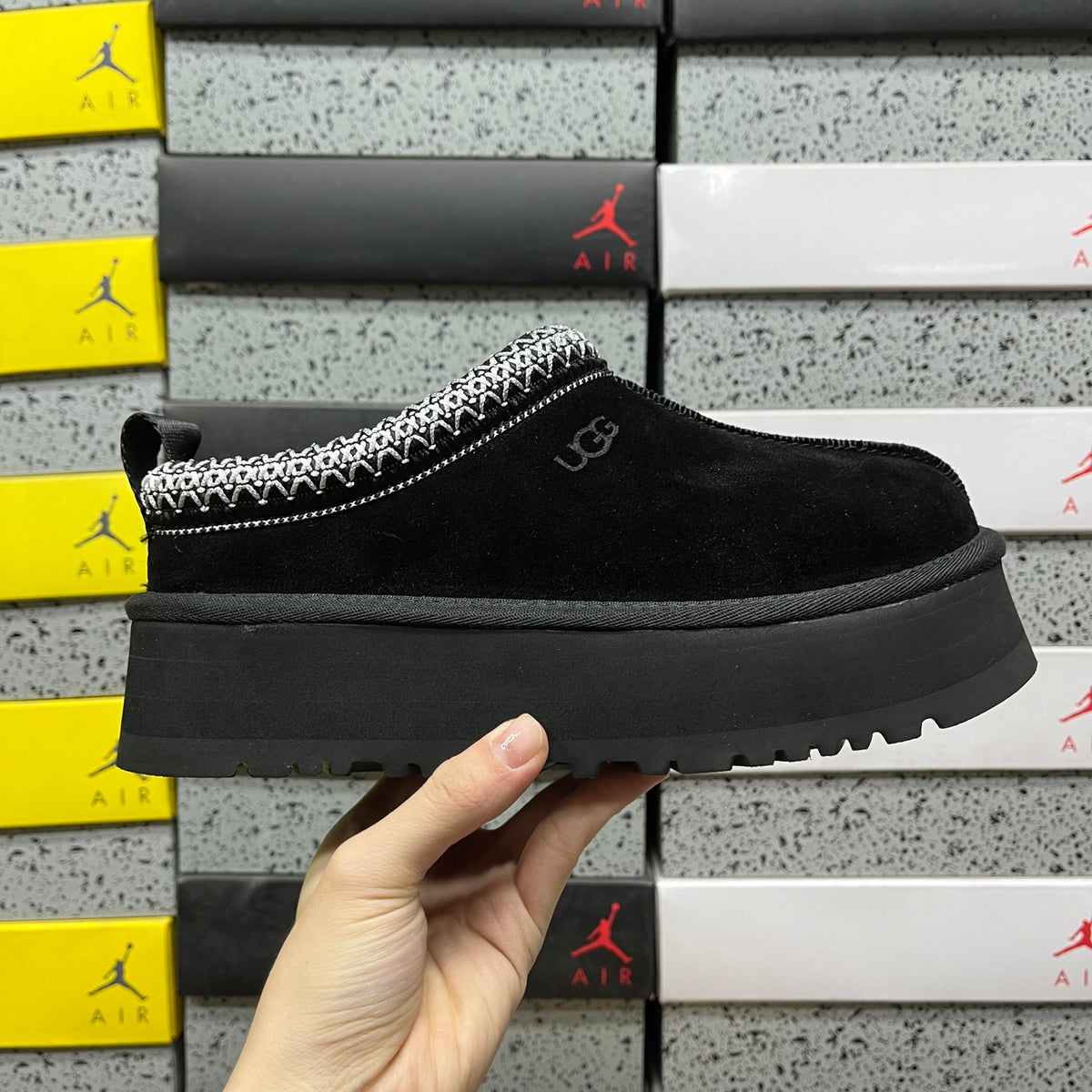 Black Platform Slip-On Shoes with Contrast Collar Stitching