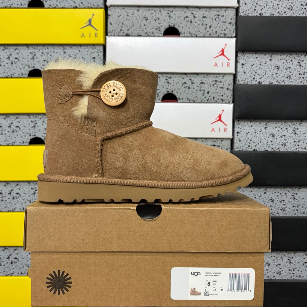 Chestnut Button-Detail Mid-Calf Boots