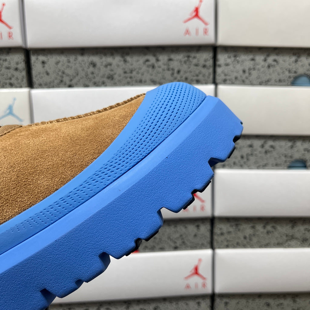 Chestnut Slip-On Shoes with Bright Blue Chunky Sole
