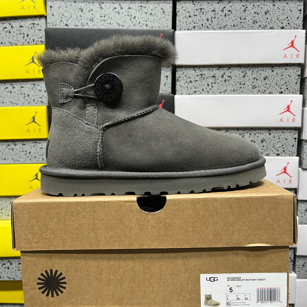 Grey Button-Detail Mini Ankle Boots