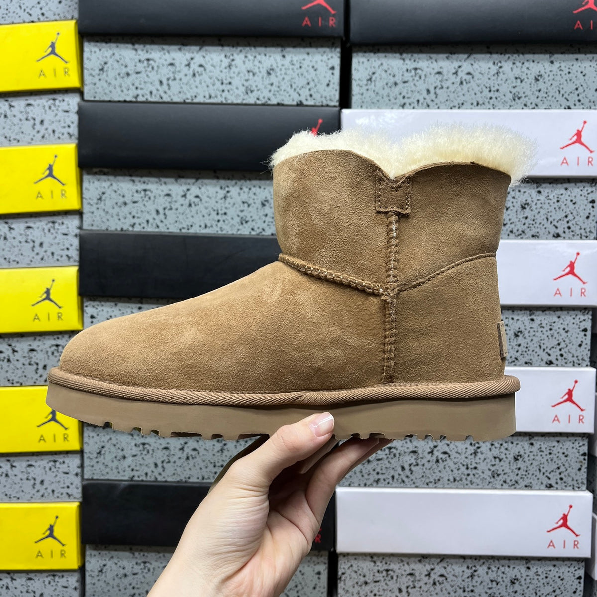 Chestnut Button-Detail Mini Ankle Boots