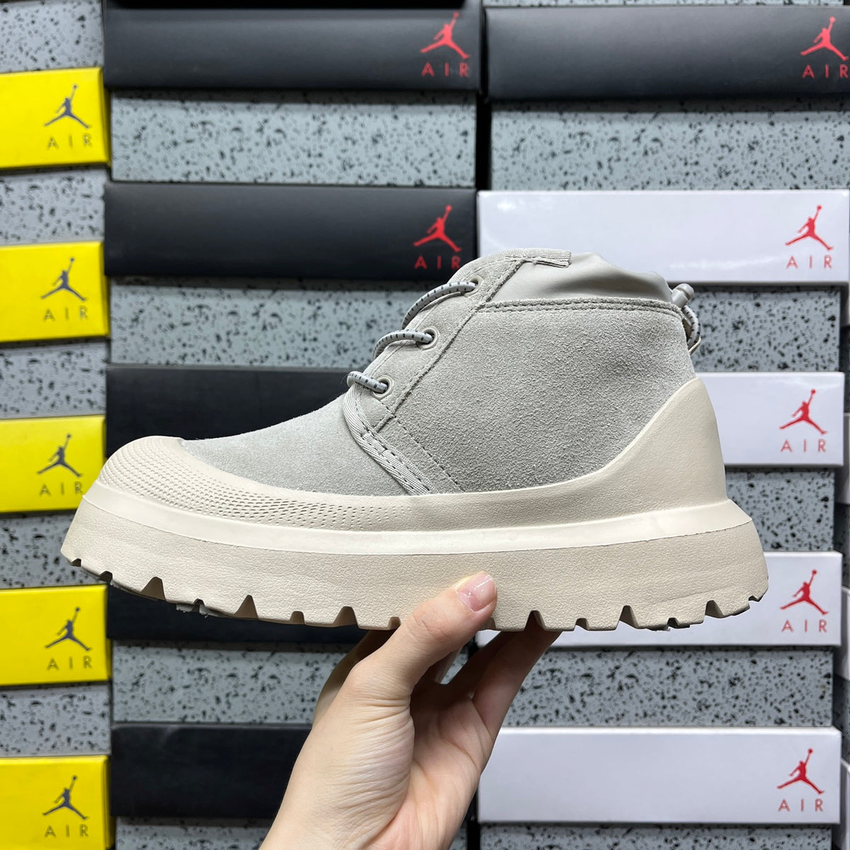 Light Grey Chunky-Sole Lace-Up Ankle Boots