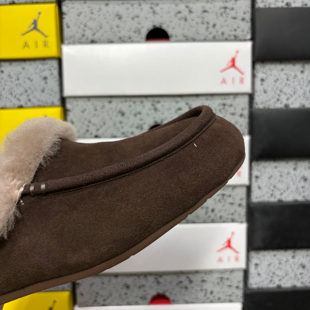 Cocoa Brown Moccasin Slippers with Fluffy Collar
