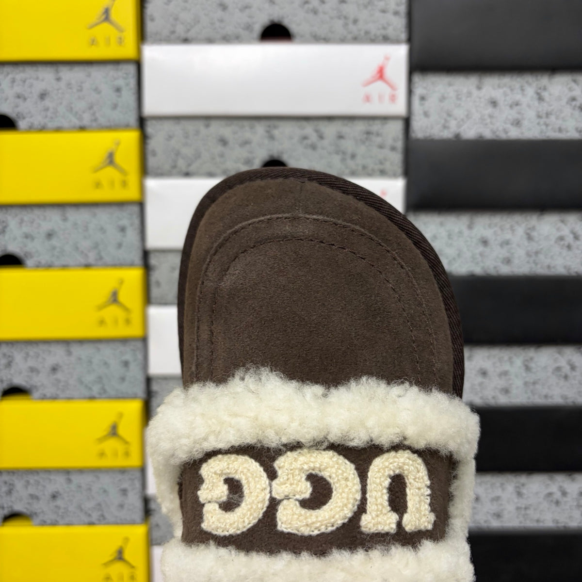Chocolate Brown Slip-On Mule Slippers with Fluffy Trim
