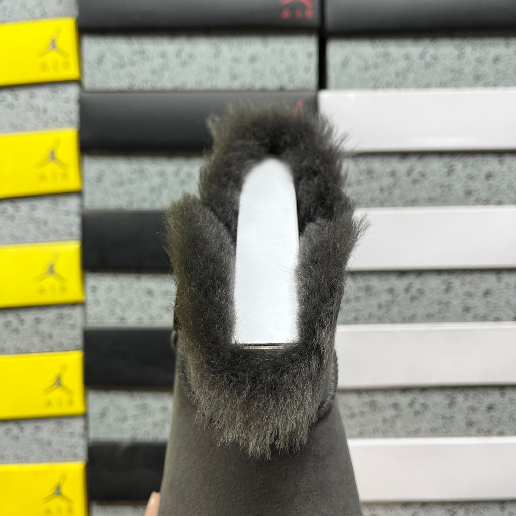 Grey Button-Detail Mini Ankle Boots