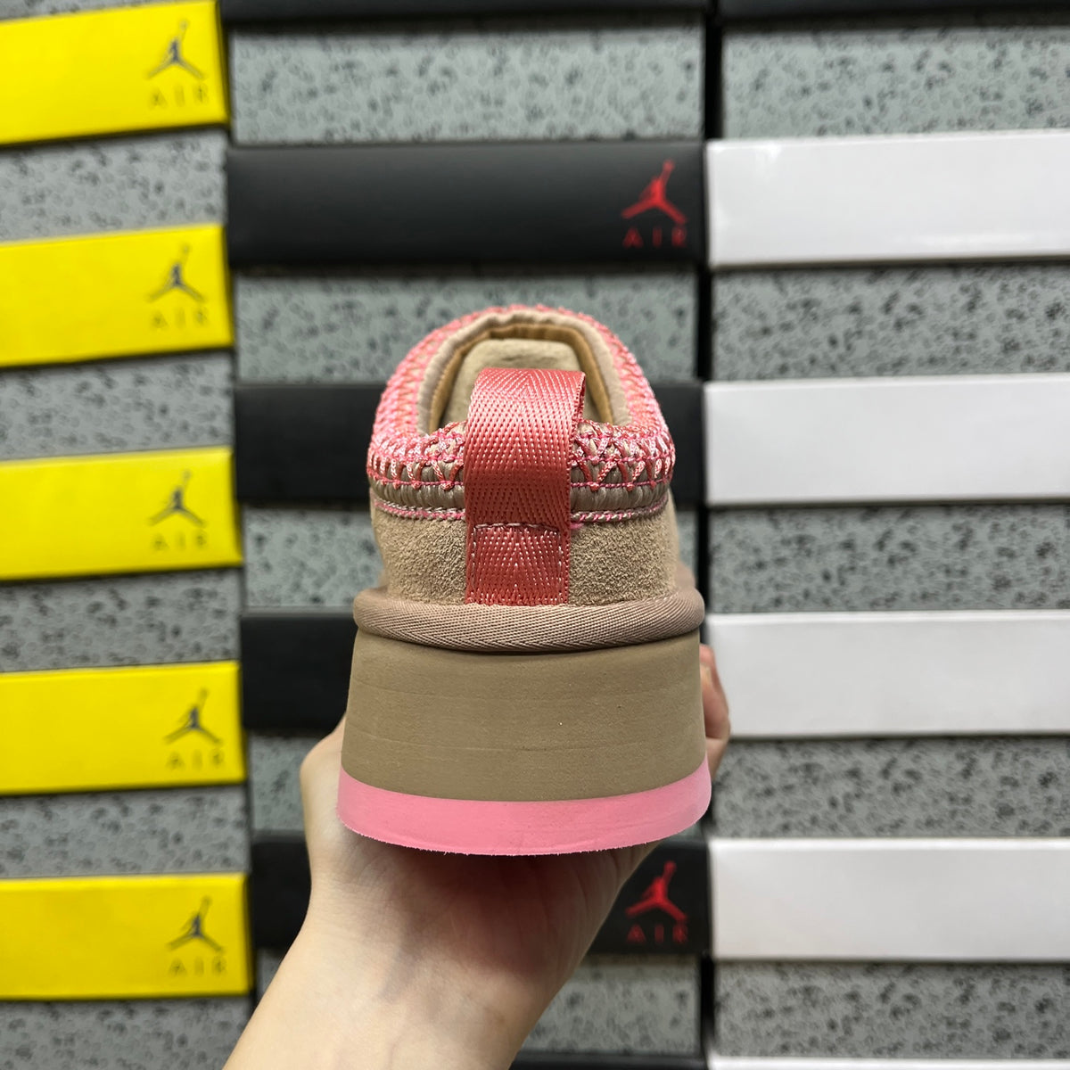 Sand & Pink Platform Slip-On Shoes with Decorative Stitching
