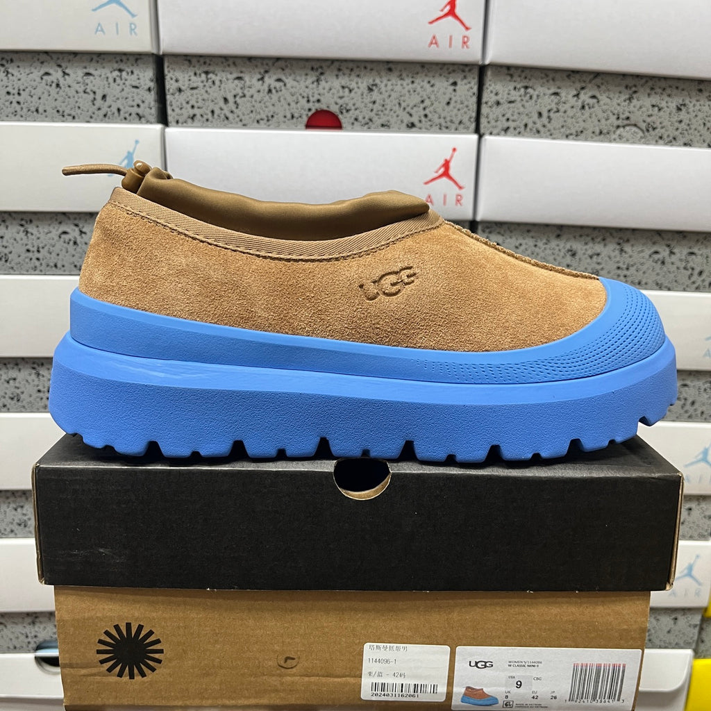 Chestnut Slip-On Shoes with Bright Blue Chunky Sole