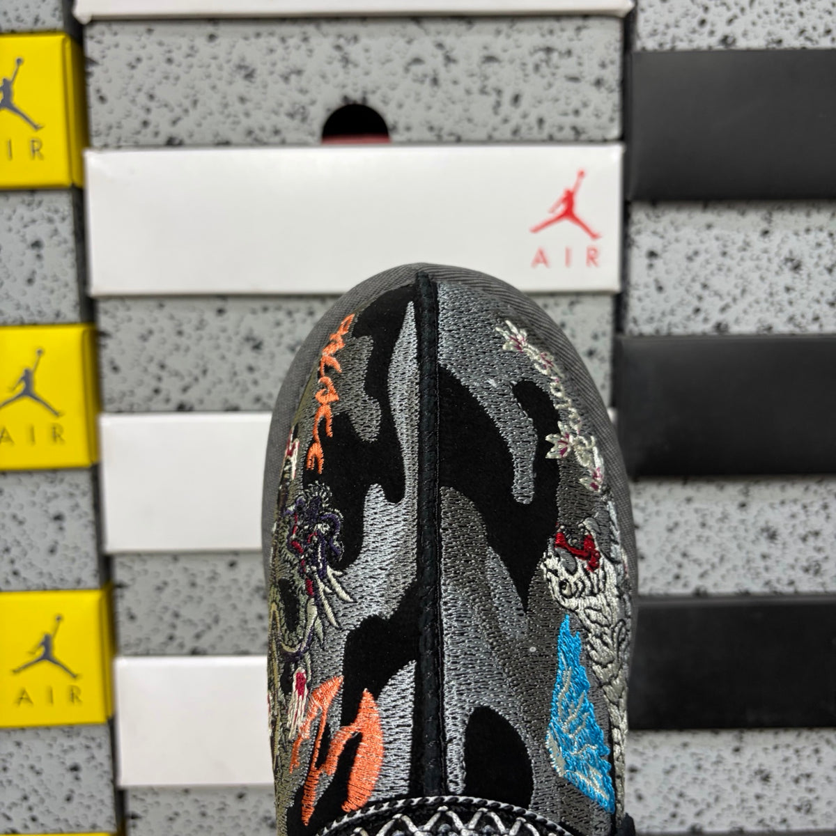 Black Dragon & Tiger Embroidered Slip-On Shoes