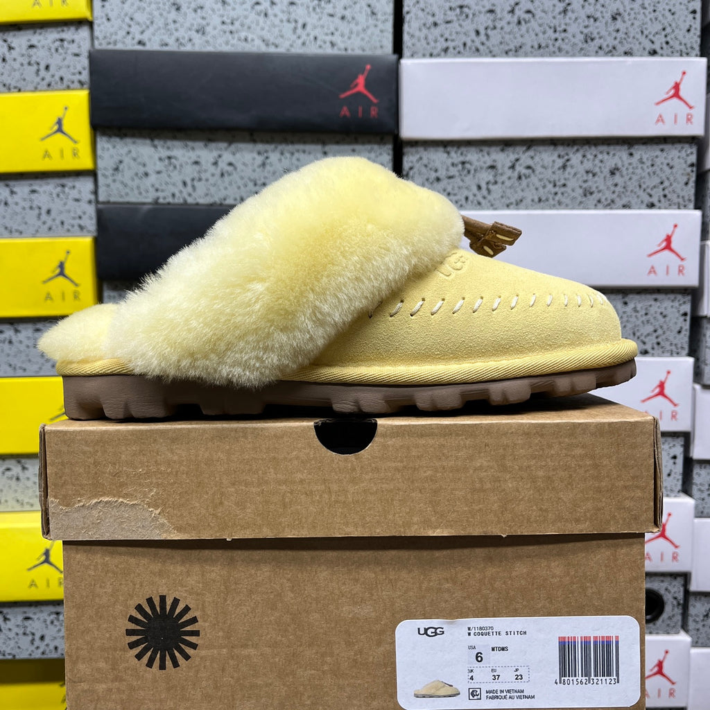 Soft Yellow Slip-On Slippers with Fluffy Collar