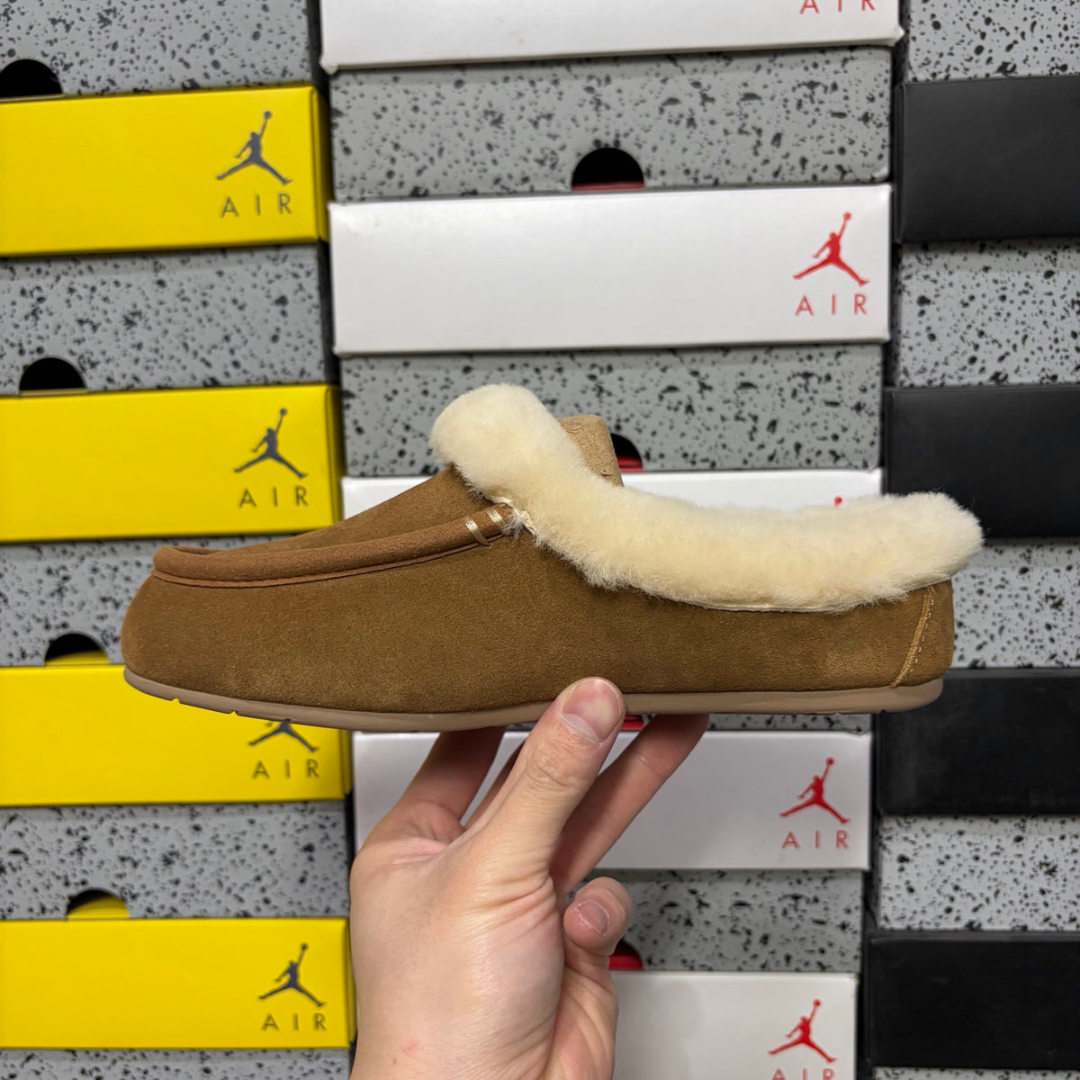 Chestnut Moccasin Slippers with Fluffy Collar