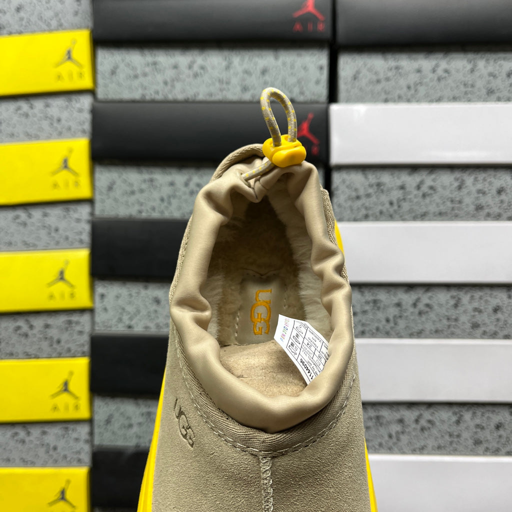 Sand Platform Slip-On Shoes with Bright Yellow Sole