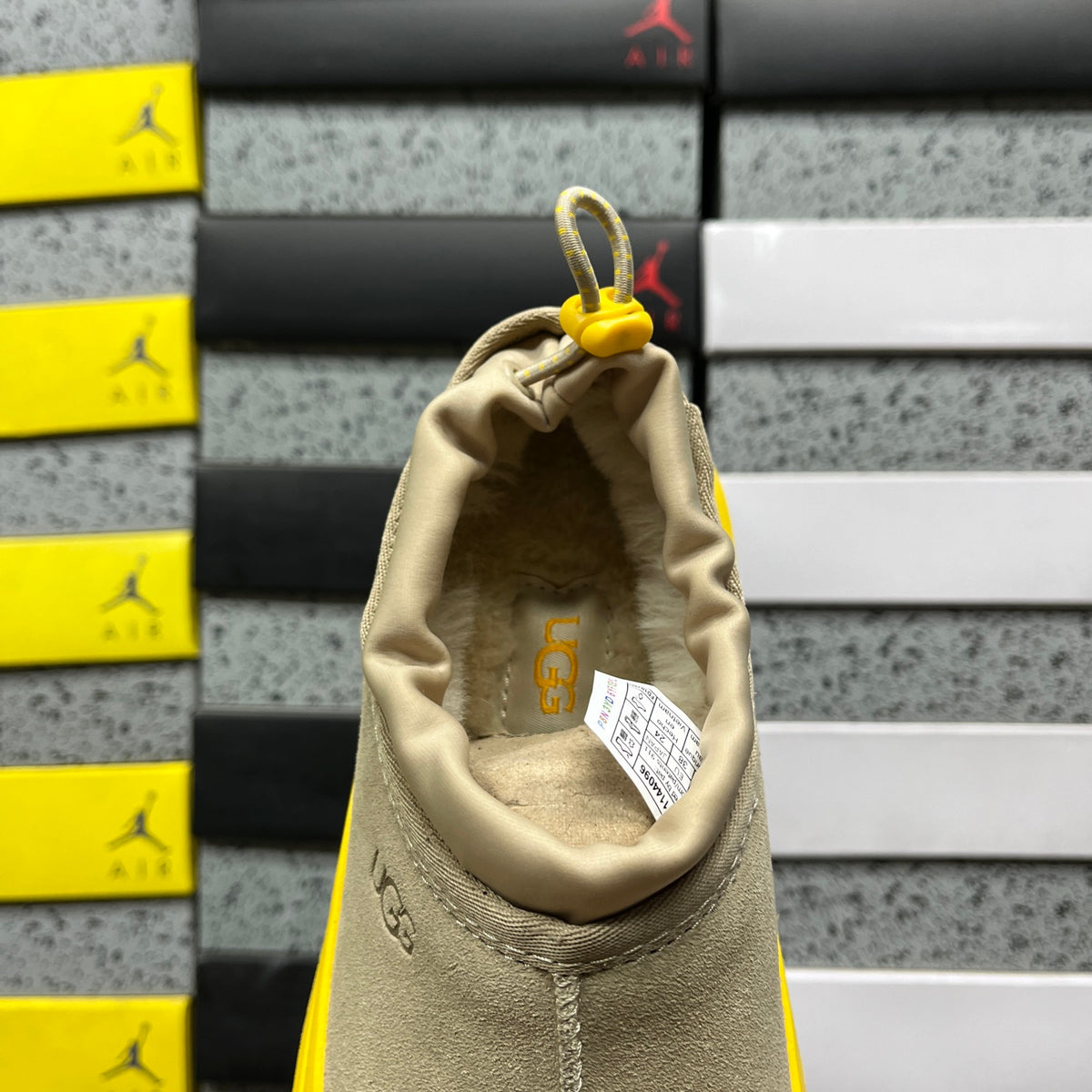 Sand Platform Slip-On Shoes with Bright Yellow Sole