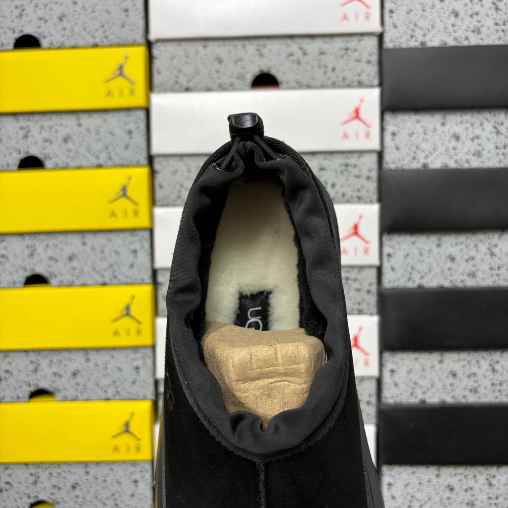 Black Chunky-Sole Slip-On Shoes with Rear Drawcord
