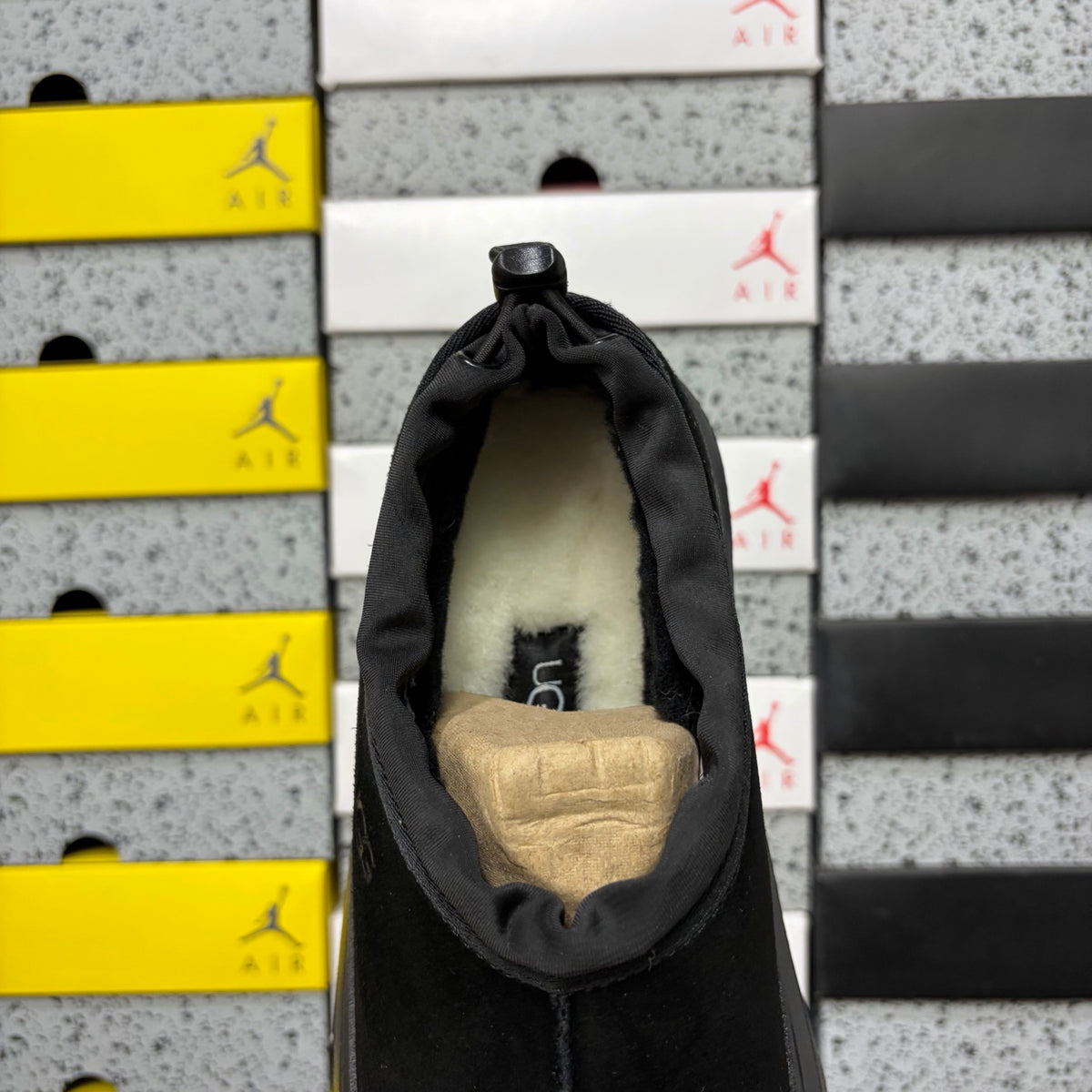 Black Chunky-Sole Slip-On Shoes with Rear Drawcord