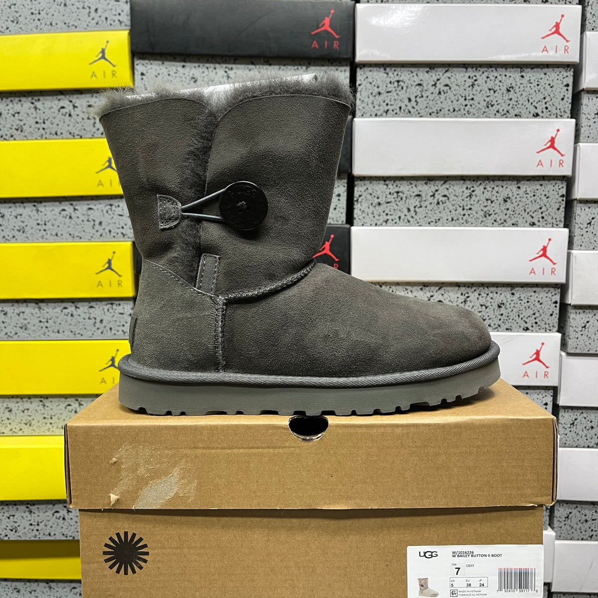 Grey Button-Detail Short Boots