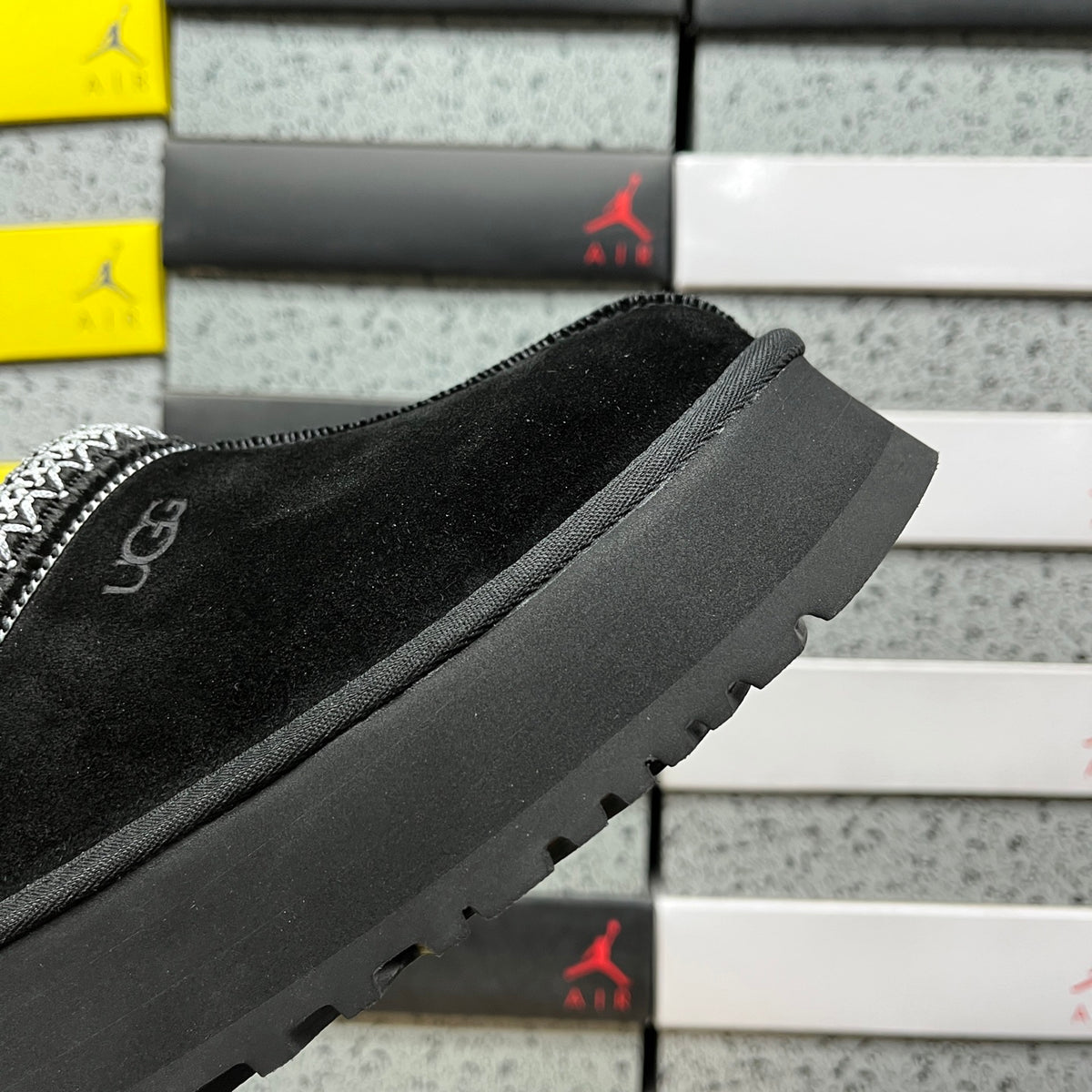 Black Platform Slip-On Shoes with Contrast Collar Stitching