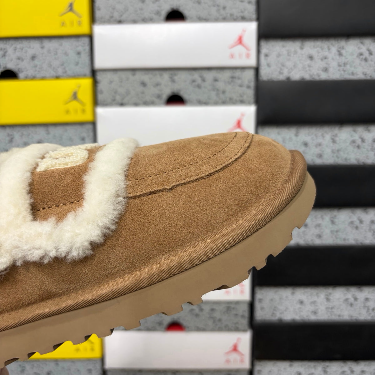 Chestnut Slip-On Mule Slippers with Fluffy Trim