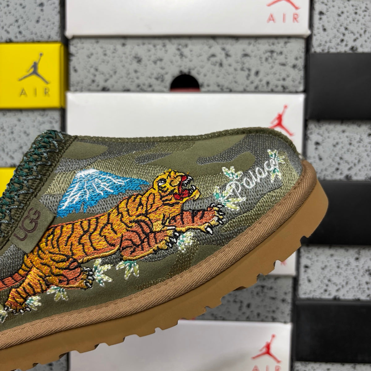 Olive Green Dragon & Tiger Embroidered Slip-On Shoes