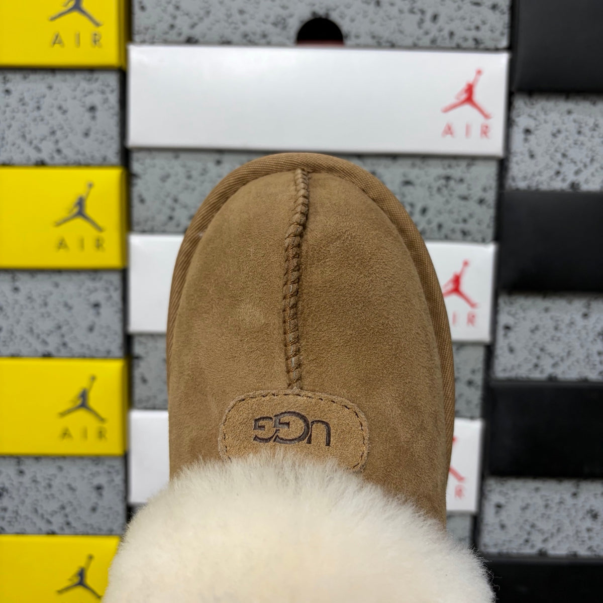 Chestnut Mule Slippers with Oversized Fluffy Trim