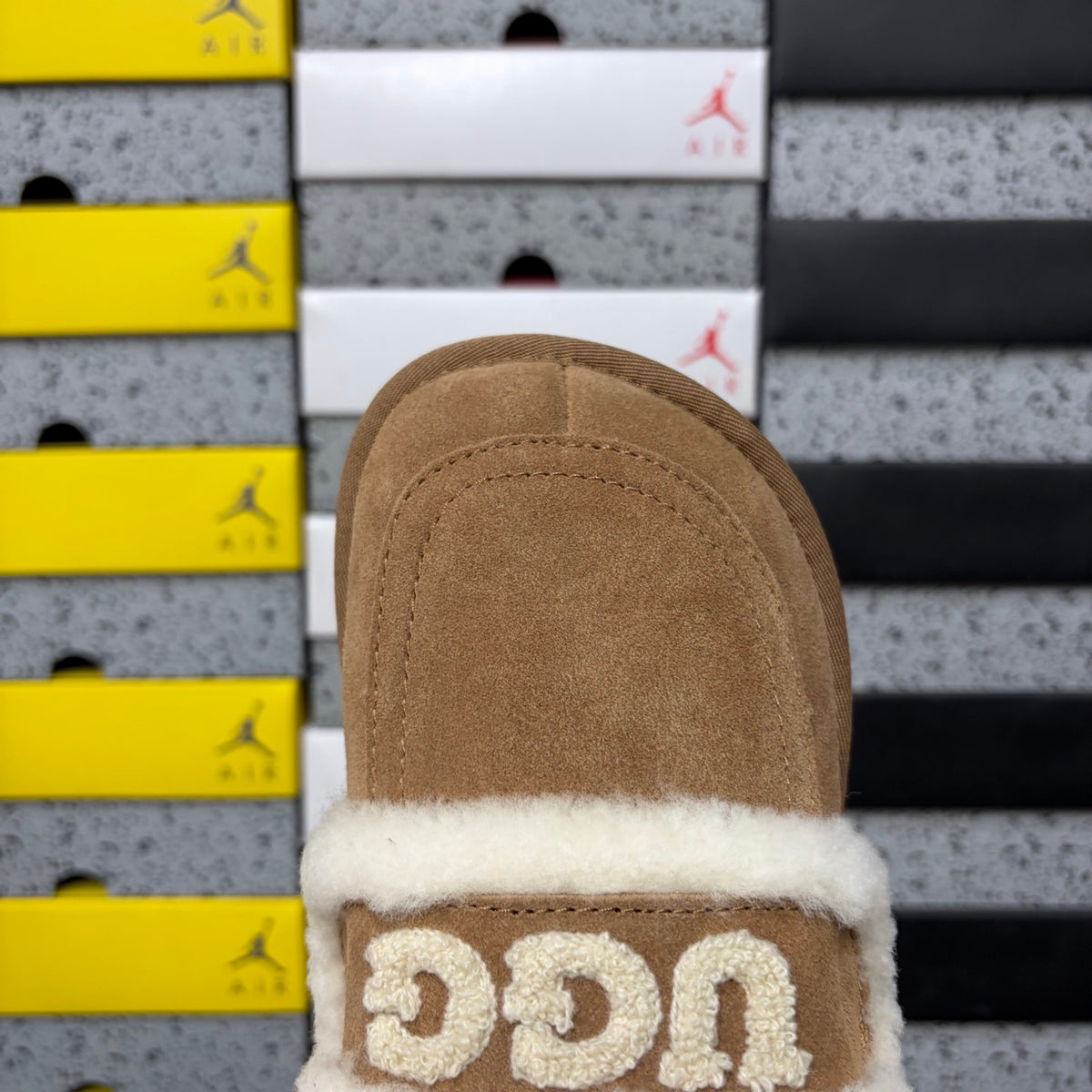 Chestnut Slip-On Mule Slippers with Fluffy Trim