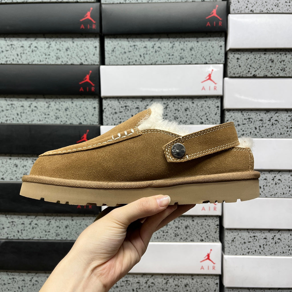 Chestnut Moccasin-Style Shoes with Buckled Heel Strap