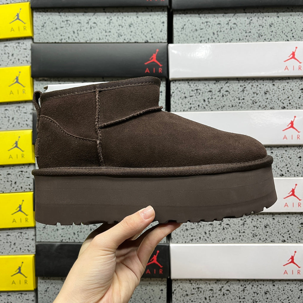Chocolate Brown Mini Platform Ankle Boots - 5 cm Sole