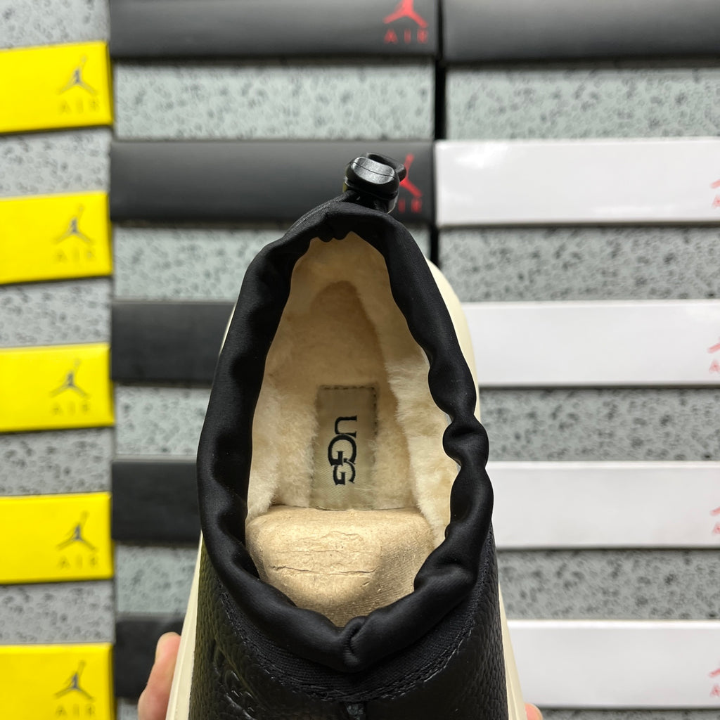 Black Pebbled-Texture Platform Slip-On Shoes with Cream Sole
