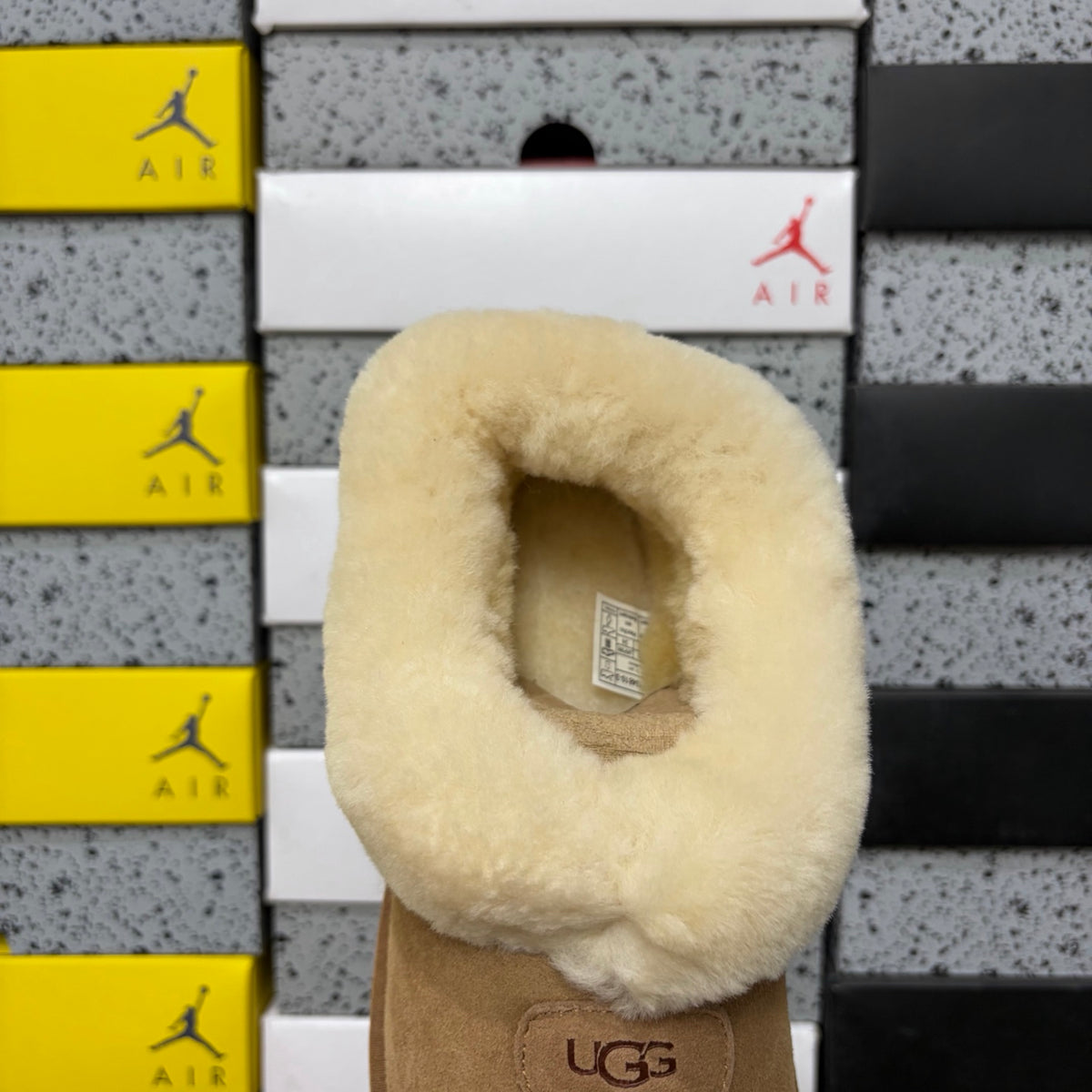 Chestnut Slip-On Shoes with Oversized Fluffy Collar