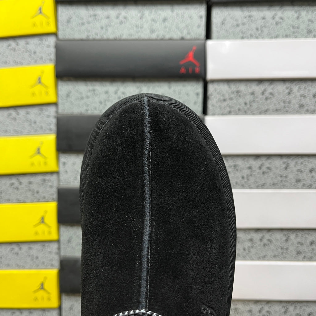 Black Platform Slip-On Shoes with Contrast Collar Stitching