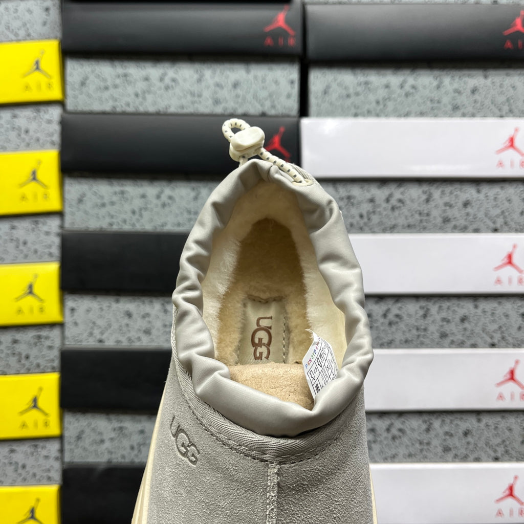 Mist Grey Drawstring Slip-On Shoes with Chunky Cream Sole
