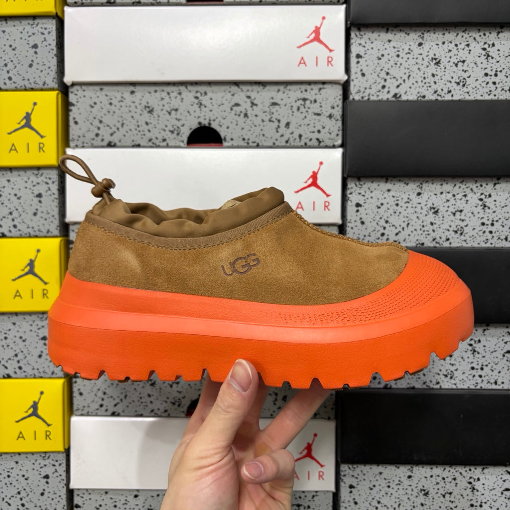 Chestnut Slip-On Shoes with Bright Orange Chunky Sole