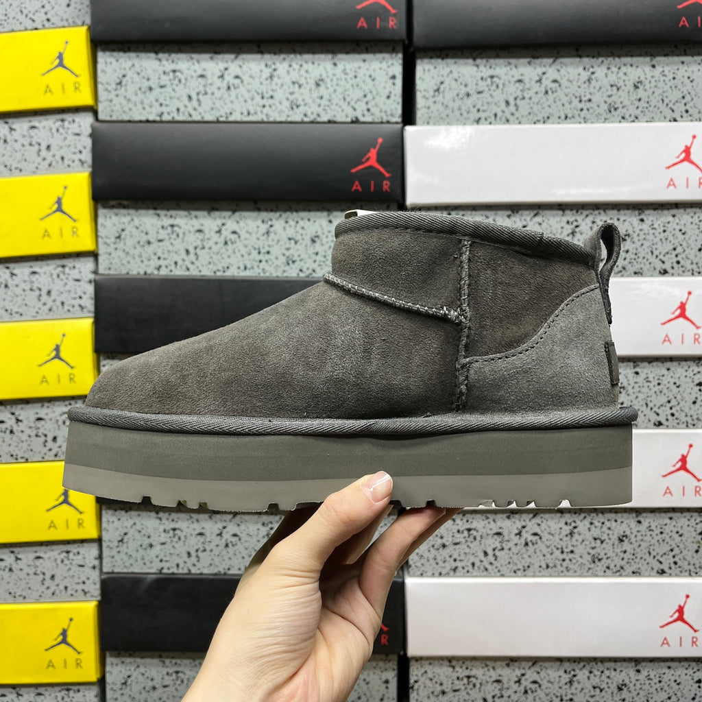 Grey Mini Platform Ankle Boots - 3 cm Sole
