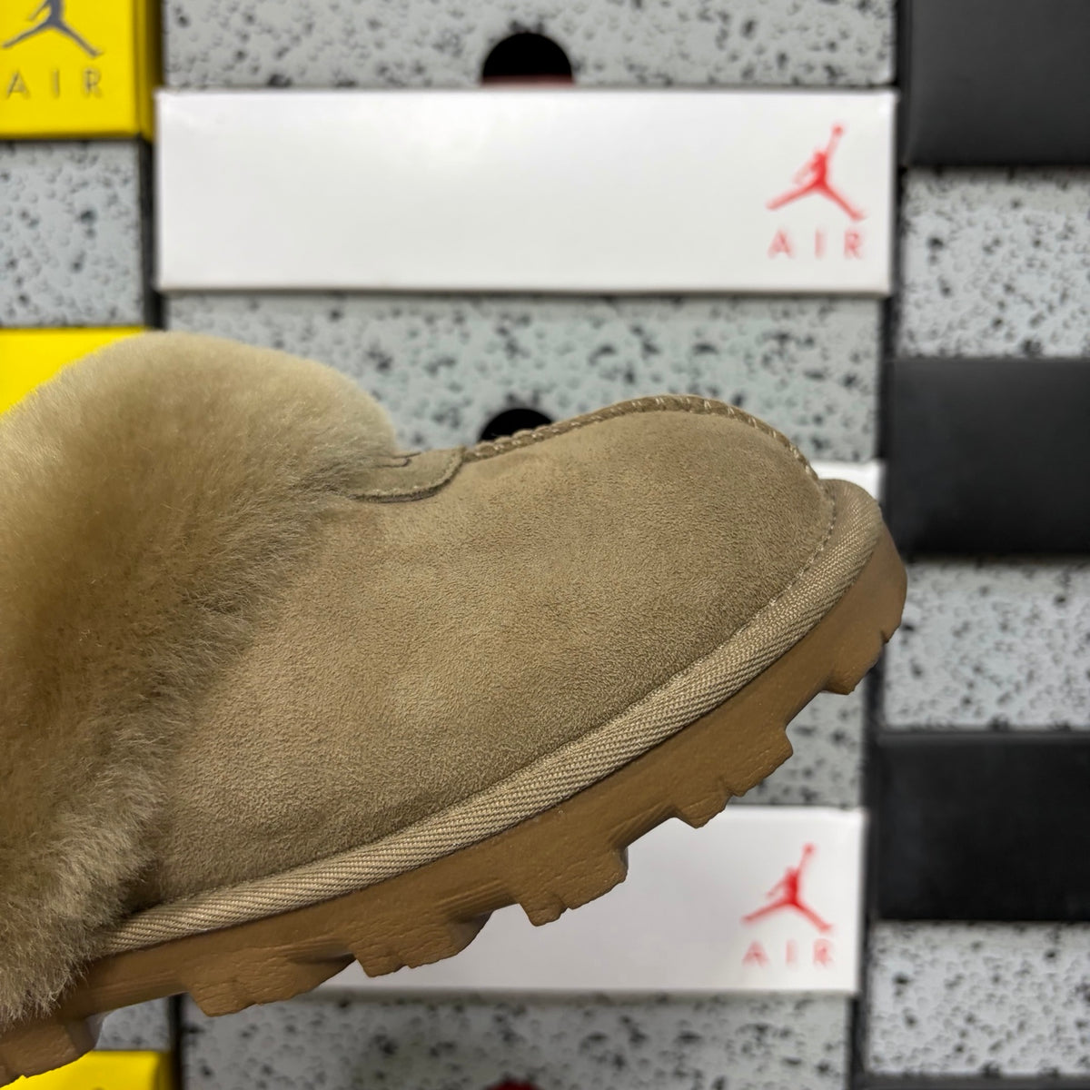 Antelope Brown Mule Slippers with Oversized Fluffy Trim