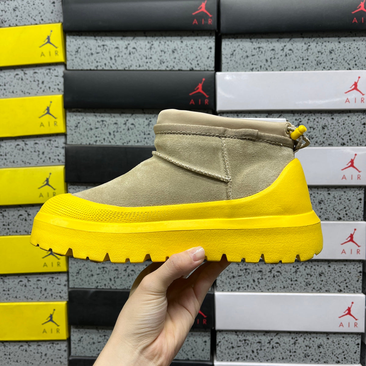 Sand & Yellow Chunky-Sole Drawstring Ankle Boots