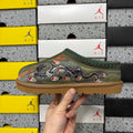 Olive Green Dragon & Tiger Embroidered Slip-On Shoes