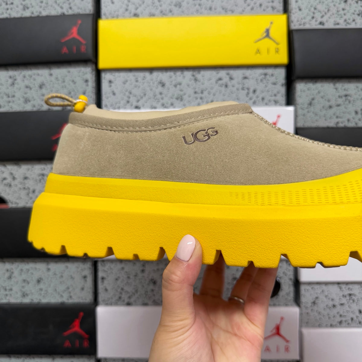 Sand Slip-On Shoes with Bright Yellow Chunky Sole