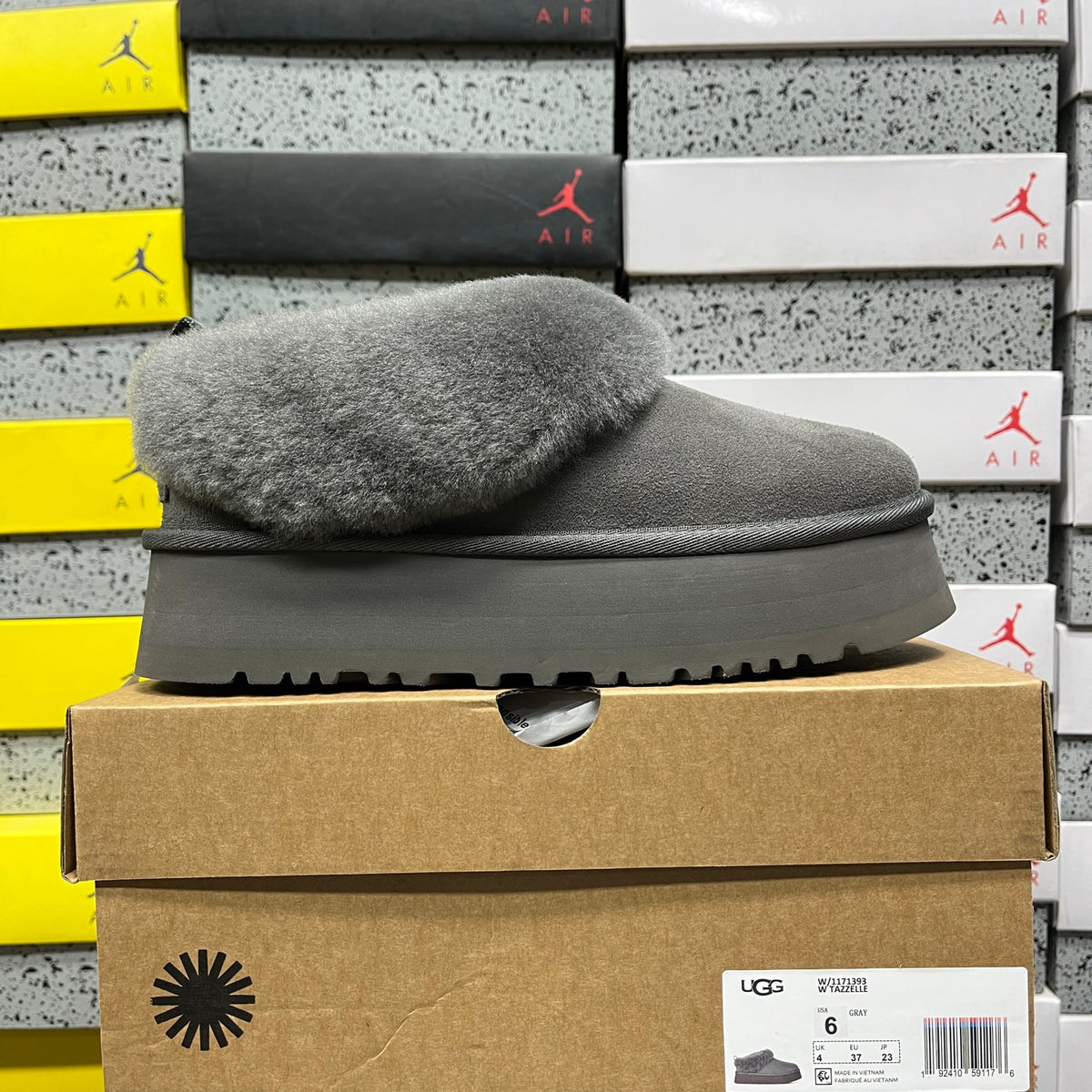 Grey Platform Slip-On Shoes with Fluffy Collar