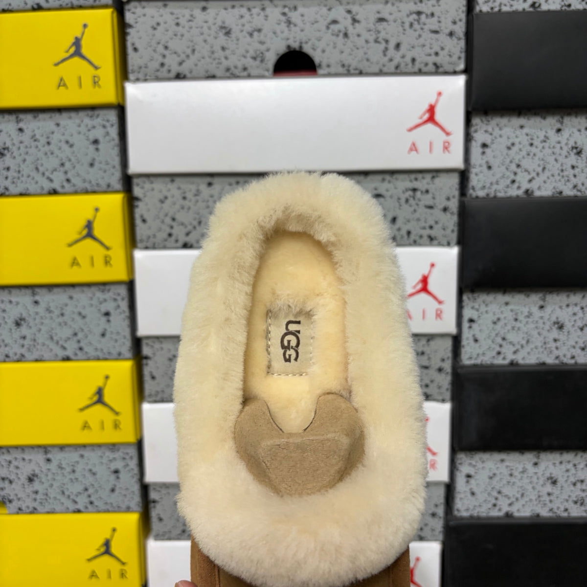 Chestnut Moccasin Slippers with Fluffy Collar