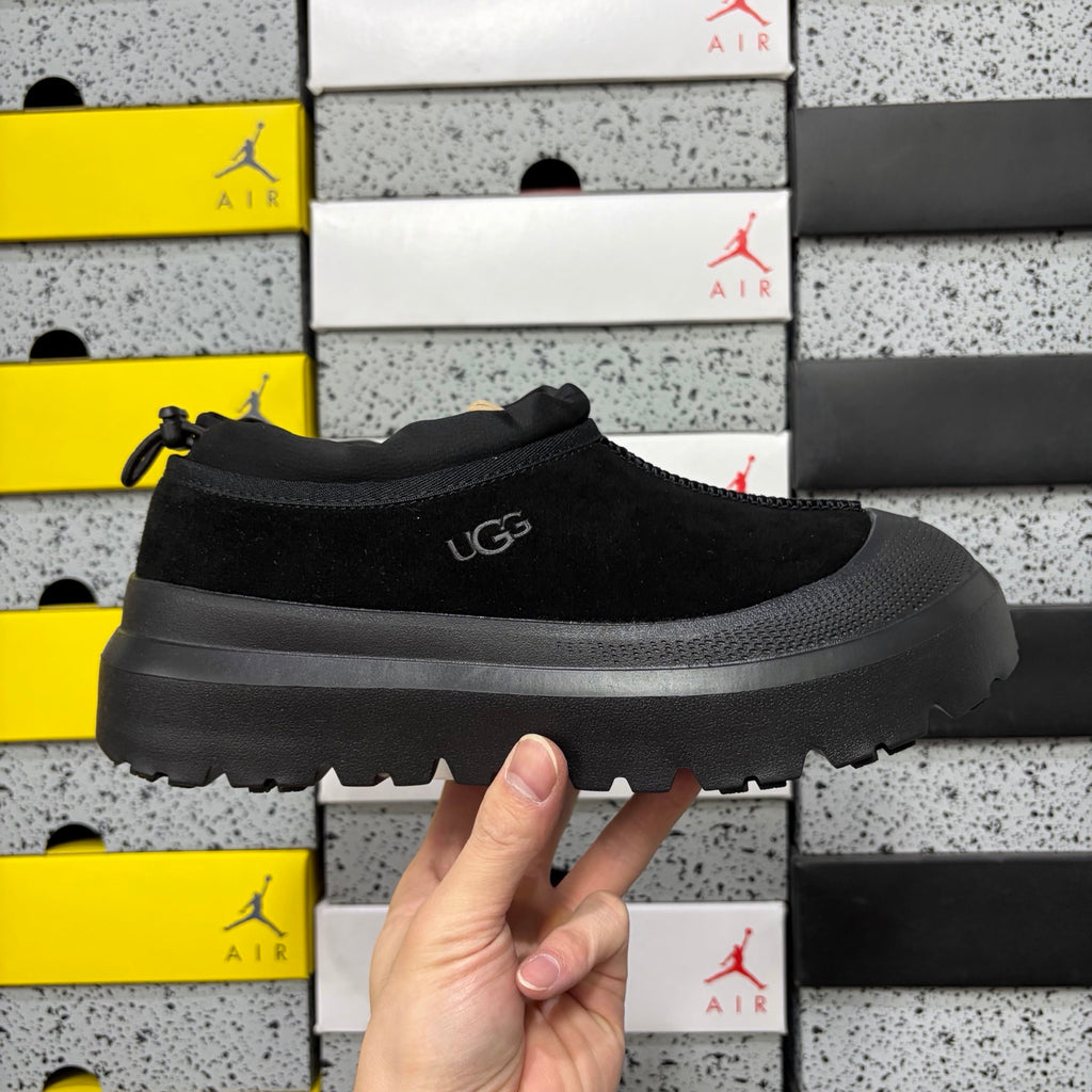 Black Chunky-Sole Slip-On Shoes with Rear Drawcord