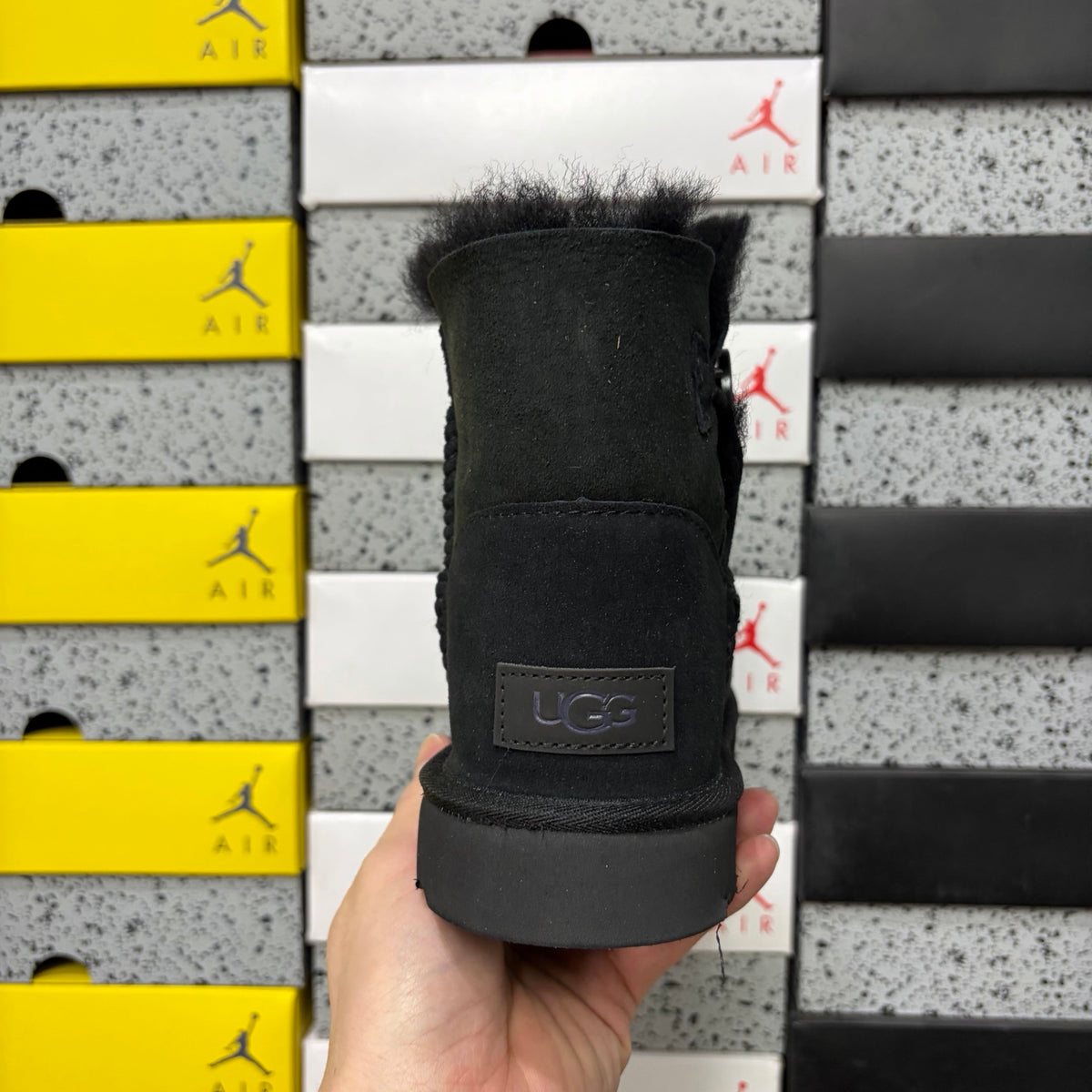 Black Button-Detail Mid-Calf Boots