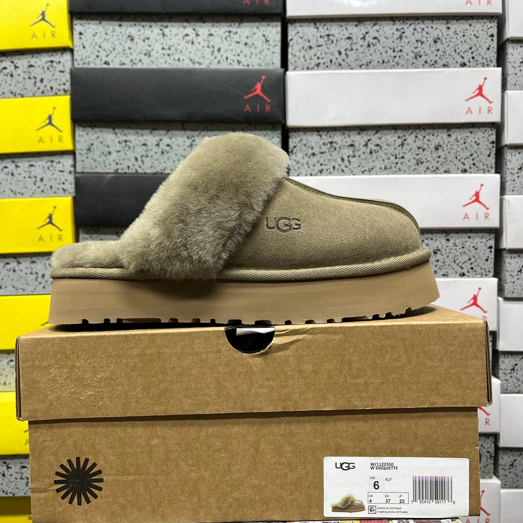 Antelope Brown Platform Clog Slippers with Fluffy Trim